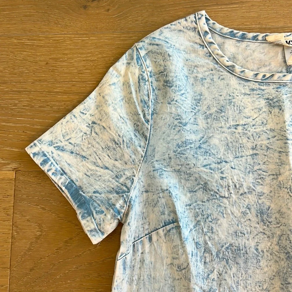 Summer Dress Demin Mini Short Sleeve Dress with Pockets Blue White Crew Neck - Picture 4 of 7